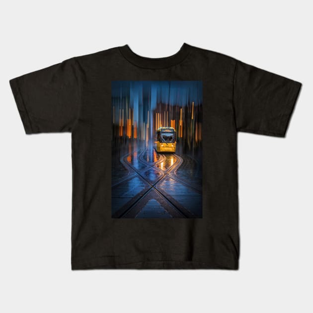 Manchester Tram at Stop in Rain with ICM Kids T-Shirt by TonyNorth